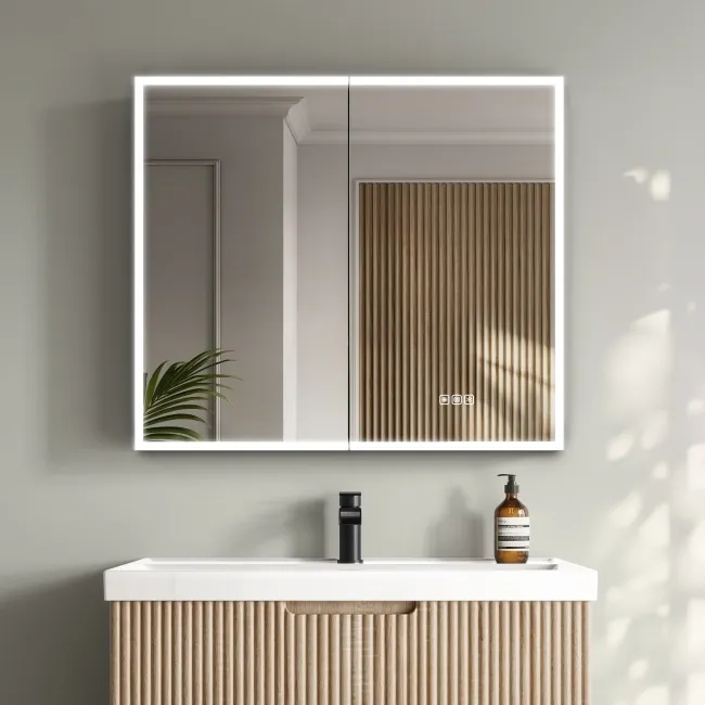 Esme Matt Black Illuminated LED Mirror Cabinet With BLUETOOTH Speaker 700x800mm