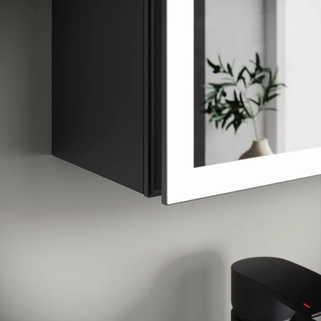 Esme Matt Black Illuminated LED Mirror Cabinet With BLUETOOTH Speaker 700x800mm
