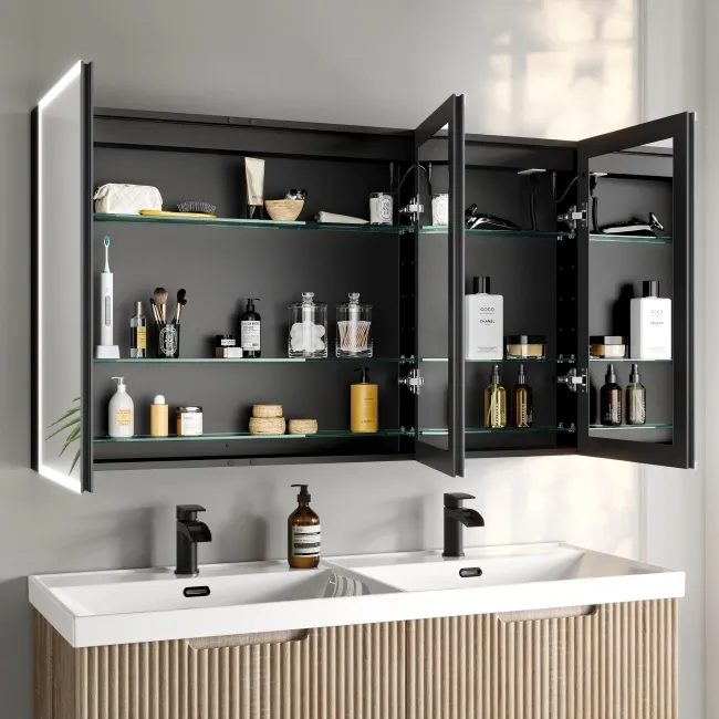 Esme Matt Black Illuminated LED Mirror Cabinet With BLUETOOTH Speaker 700x1200mm