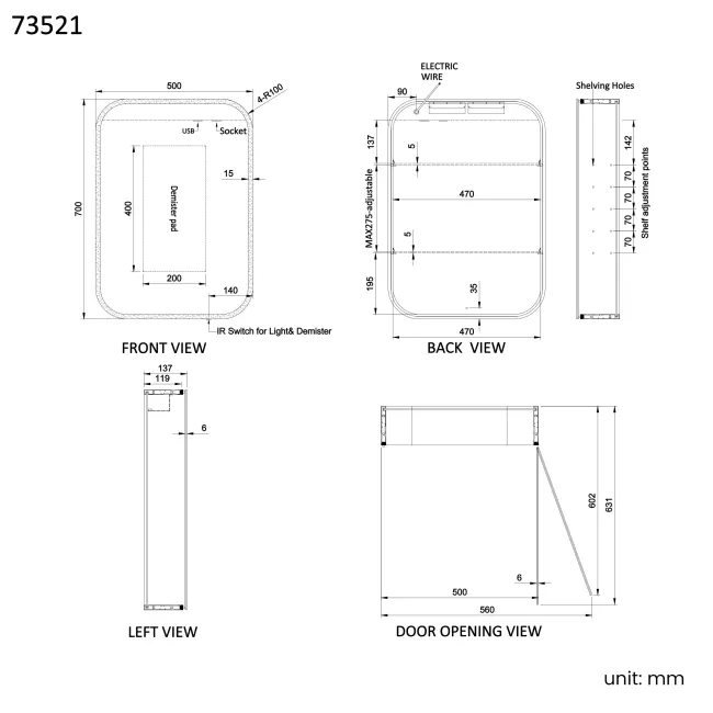 Willow Illuminated LED Mirror Cabinet 700x500mm