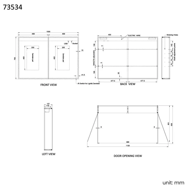 Margot Illuminated LED Mirror Cabinet 700x1000mm