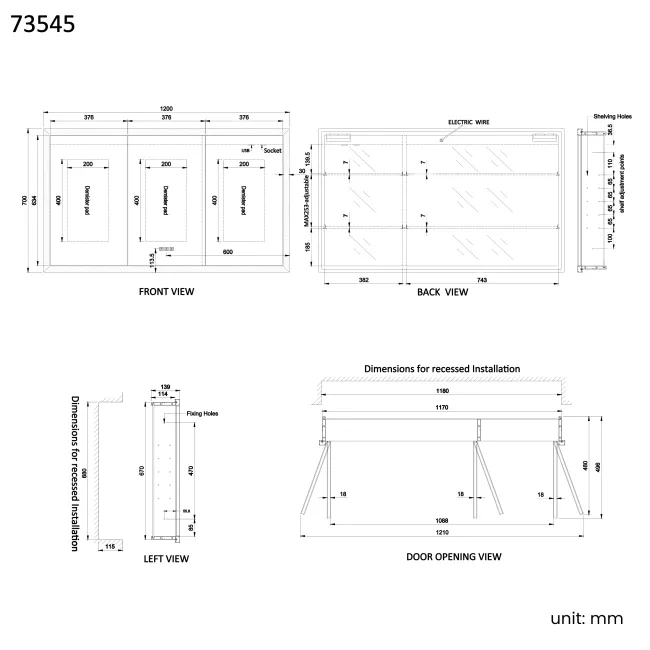 Ivy Recessed LED Mirror Cabinet 700x1200mm