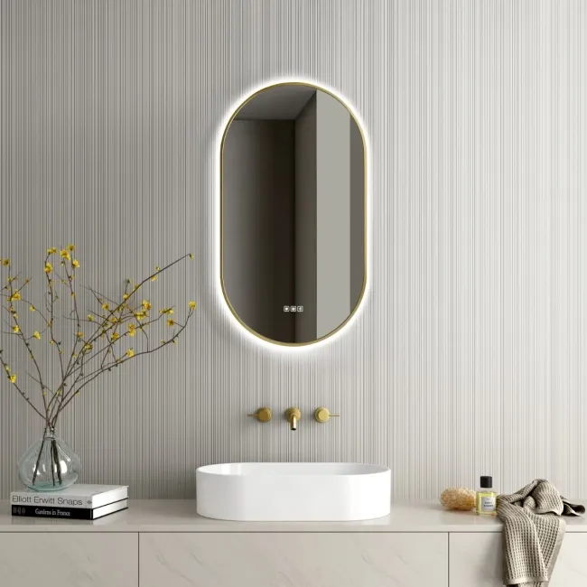 Ada Brushed Brass Backlit Illuminated LED Mirror With BLUETOOTH Speaker 900x500mm