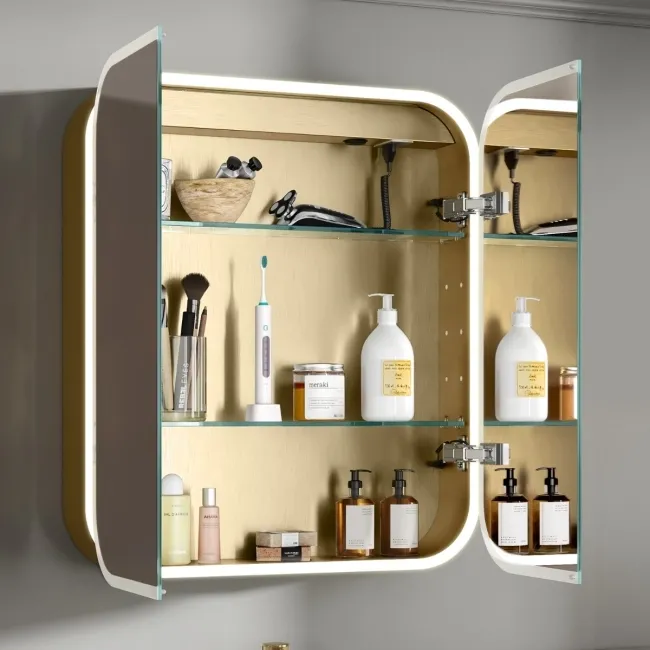 Willow Brushed Brass Illuminated LED Mirror Cabinet 700x600mm