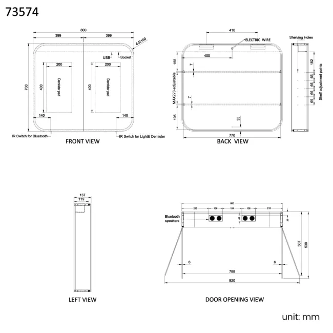 Willow Brushed Brass Illuminated LED Mirror Cabinet With BLUETOOTH Speaker & USB Port 700x800mm