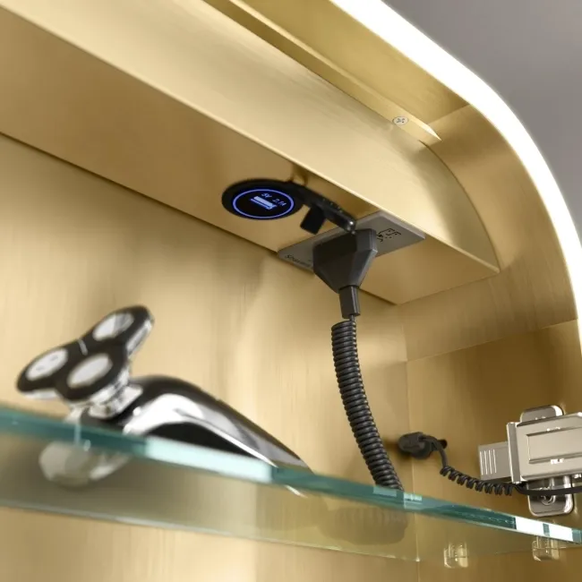 Willow Brushed Brass Illuminated LED Mirror Cabinet With BLUETOOTH Speaker & USB Port 700x1200mm