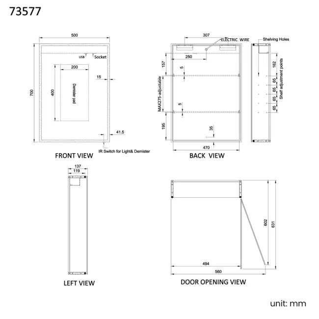 Margot Brushed Brass Illuminated LED Mirror Cabinet 700x500mm