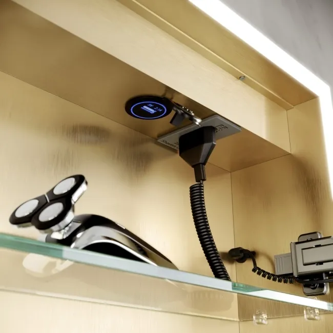 Margot Brushed Brass Illuminated LED Mirror Cabinet With BLUETOOTH Speaker & USB Port 700x600mm