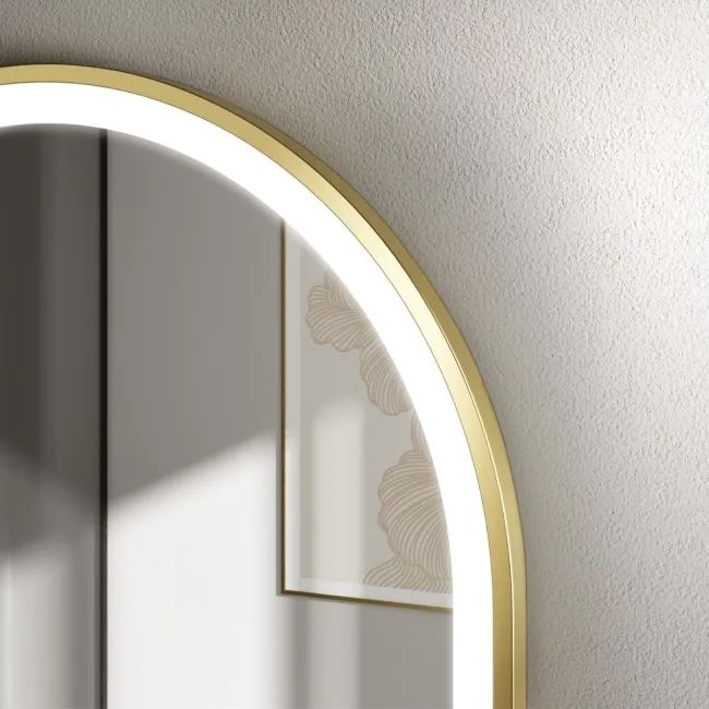 Maya Battery Operated Brushed Brass Arched LED Mirror 750x500mm