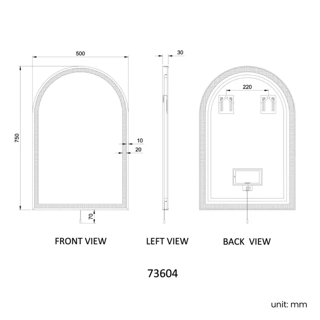 Maya Battery Operated Brushed Brass Arched LED Mirror 750x500mm