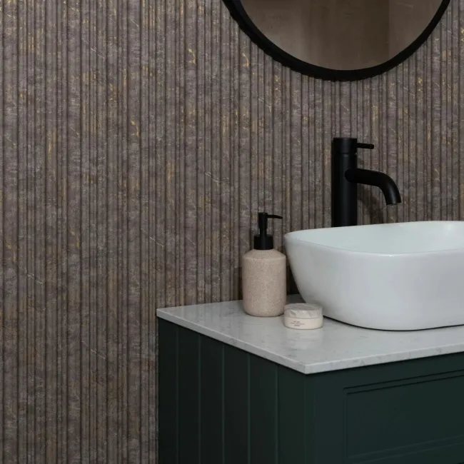 Trepanel Aqua 3D® Waterproof Medium Grey/Gold Marble Effect Grooved Wall Panel 3 Pack ( Covers 0.87 SQM)