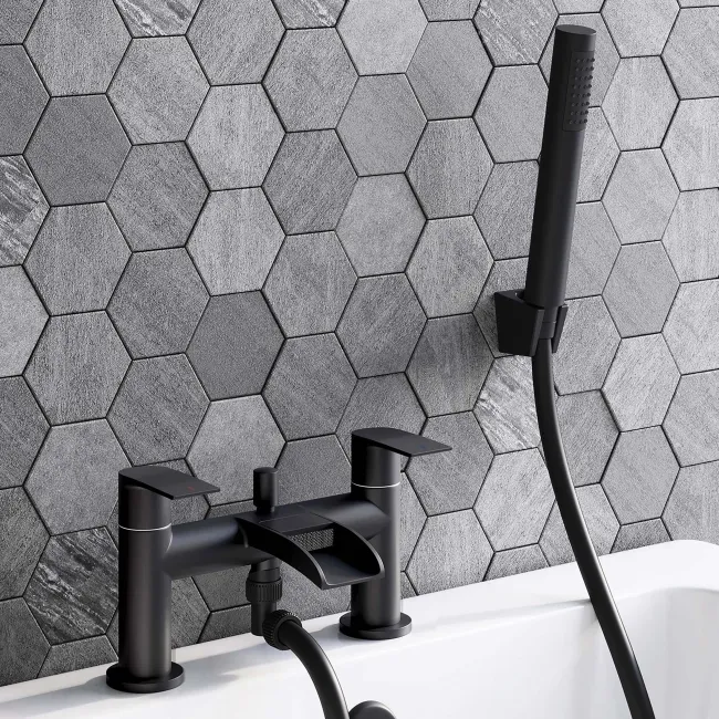Eden Matt Black Waterfall Basin & Shower Bath Mixer Tap Set