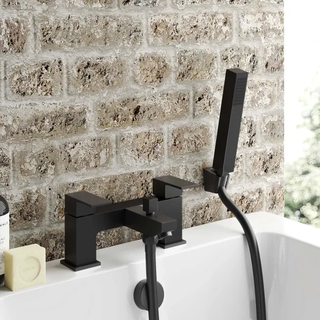 Lea Matt Black Basin & Shower Bath Mixer Tap Set