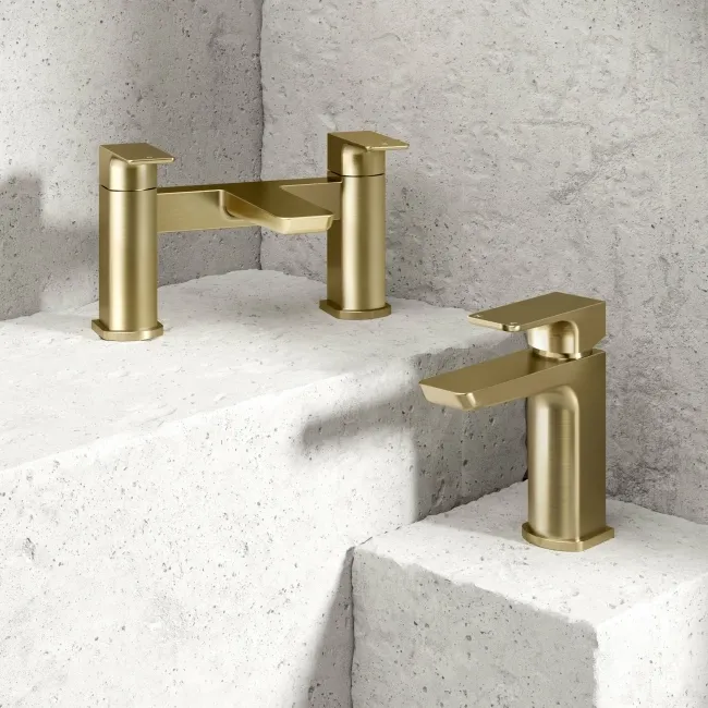 Soar Brushed Brass Basin & Bath Mixer Tap Set