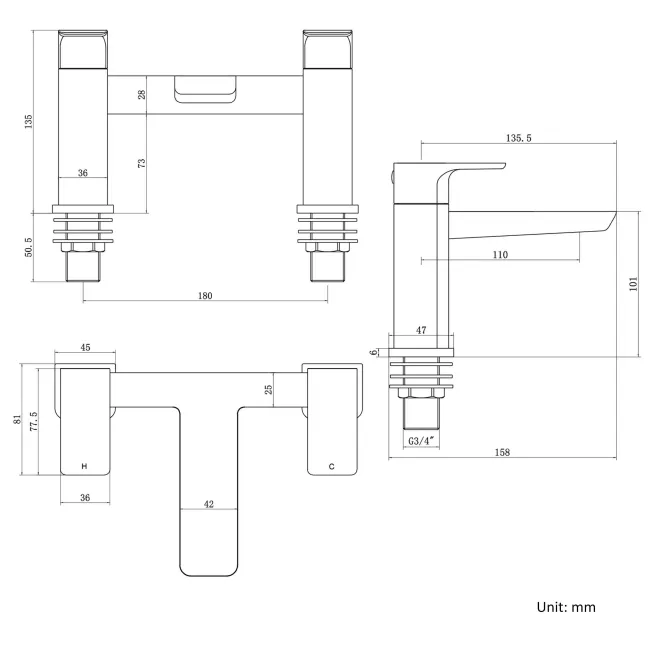 Soar Brushed Brass Basin & Bath Mixer Tap Set