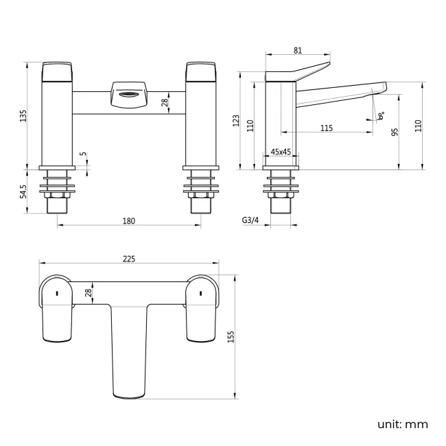 Aire Matt Black Basin & Bath Mixer Tap Set