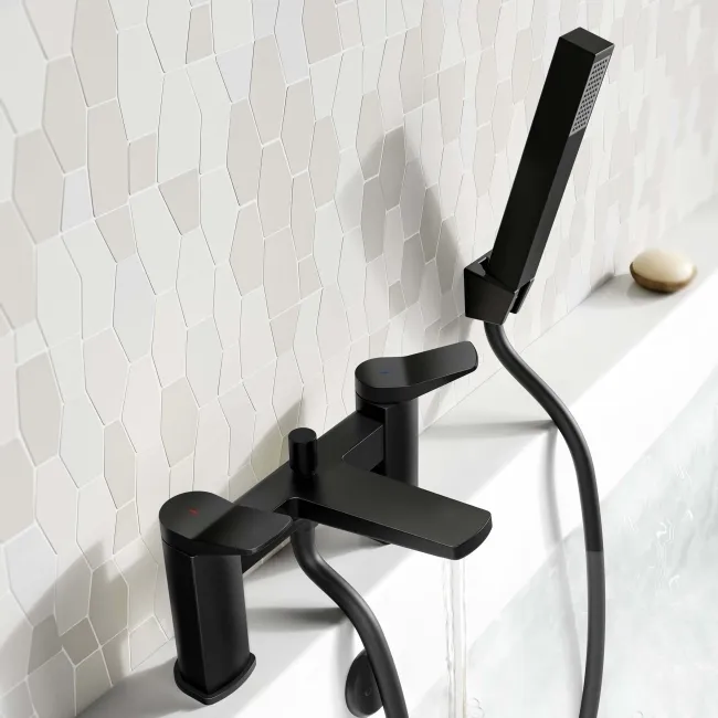 Aire Matt Black Basin & Shower Bath Mixer Tap Set
