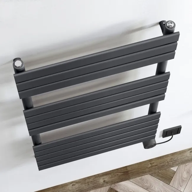 Santorini Electric Anthracite Flat Panel Heated Towel Rail 1200x600mm