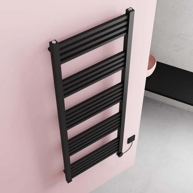 Valetta Electric Matt Black Square Heated Towel Rail 1600x600mm