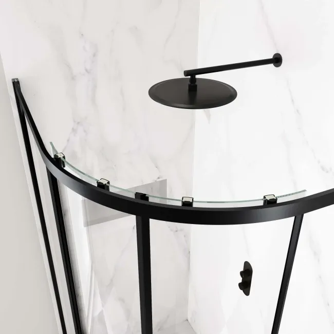 Hamburg Matt Black Easy Clean 8mm Offset Quadrant Shower Enclosure 1200x900mm - Easy Fix