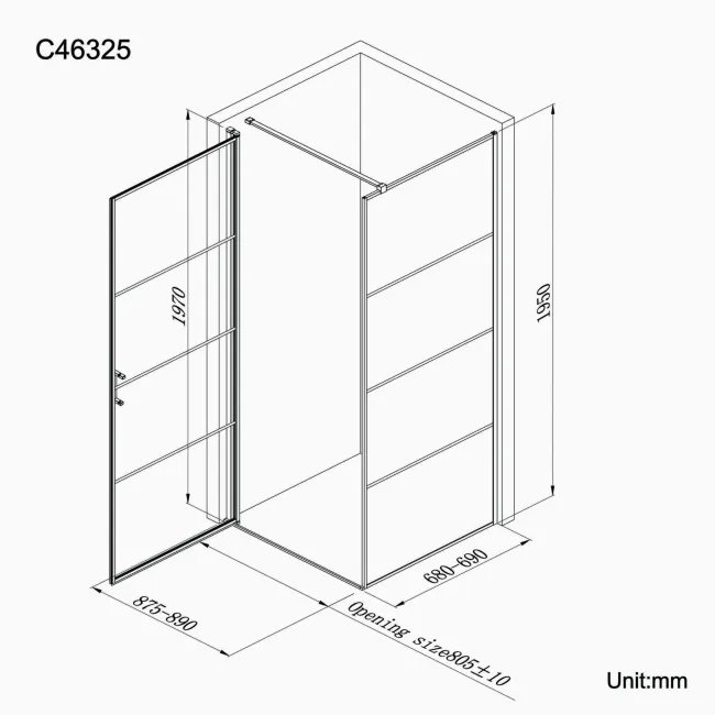 Toulon Matt Black Grid Easy Clean 6mm Pivot Shower Enclosure 900x700mm