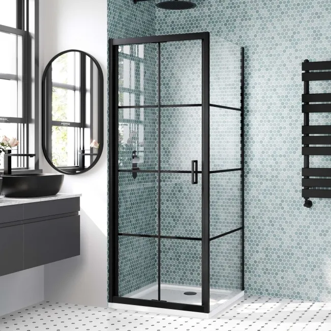 London Matt Black Grid 6mm Bifold Shower Enclosure 700x700mm