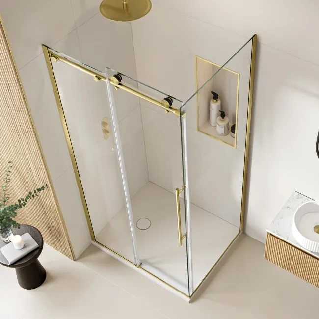 Prague Brushed Brass 8mm Sliding Shower Enclosure 1100x700mm