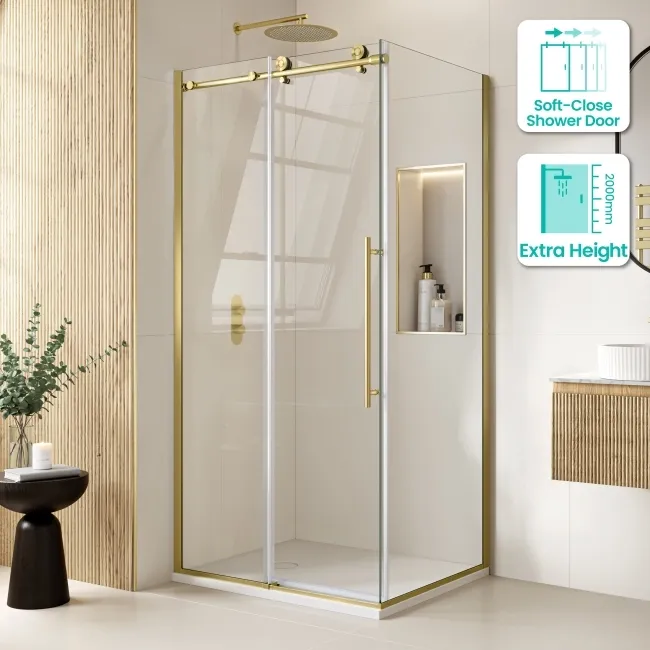 Prague Brushed Brass 8mm Sliding Shower Enclosure 1100x800mm