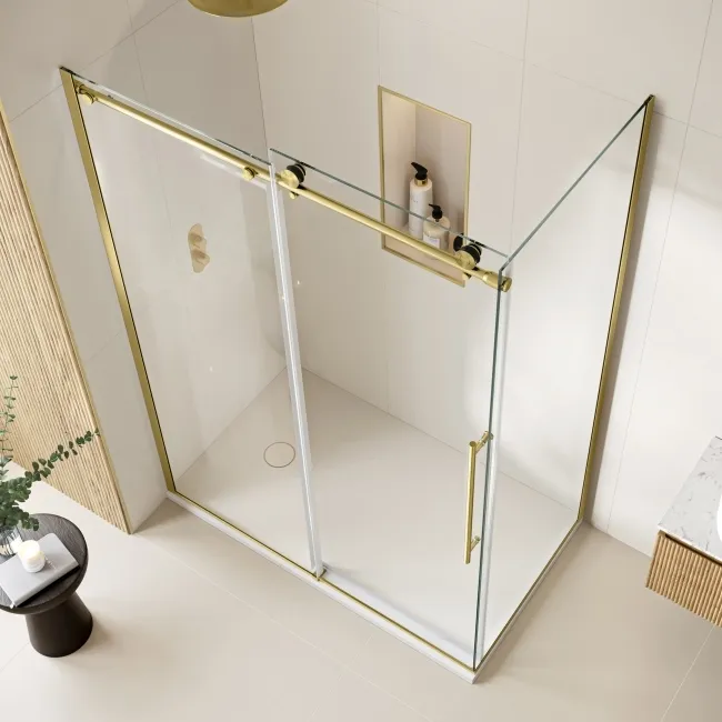 Prague Brushed Brass 8mm Sliding Shower Enclosure 1400x700mm
