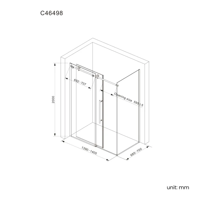 Prague Brushed Brass 8mm Sliding Shower Enclosure 1400x700mm