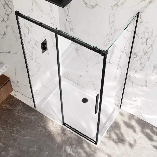 Lisbon Matt Black 8mm Sliding Shower Enclosure 1200x900mm