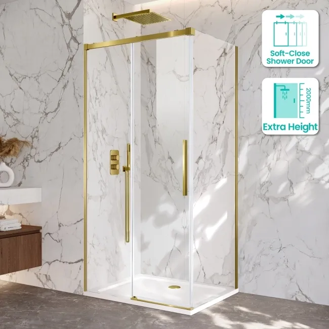 Lisbon Brushed Brass 8mm Sliding Shower Enclosure 1100x900mm
