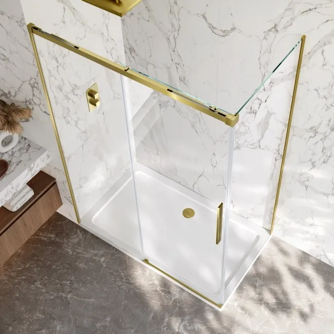 Lisbon Brushed Brass 8mm Sliding Shower Enclosure 1400x900mm