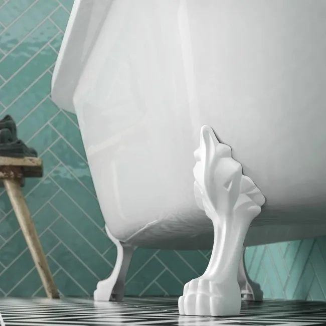 Harrow 1700mm Back To Wall Roll Top Bath - White Claw Feet