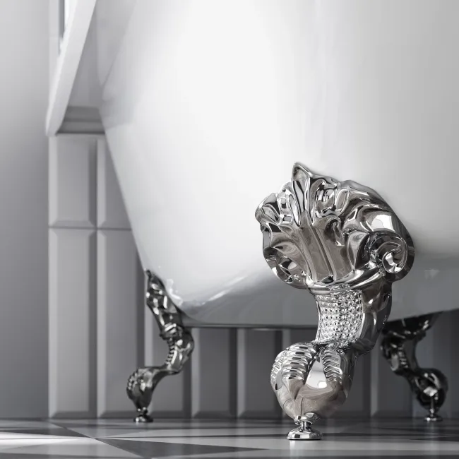 Abingdon 1700 Roll Top Shower Bath - Chrome Ball Feet & 6mm Easy Clean Screen With Rail