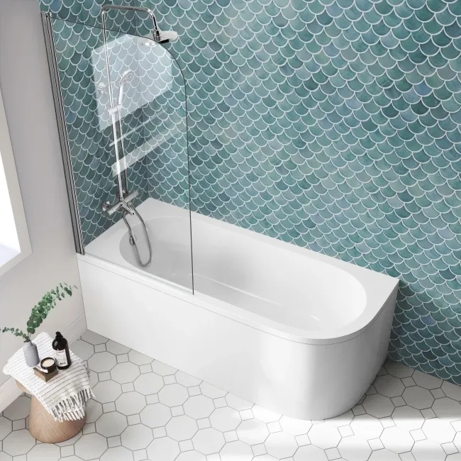 Oakham 1700 Space Saving Shower Bath & 6mm Easy Clean Screen - Left Handed