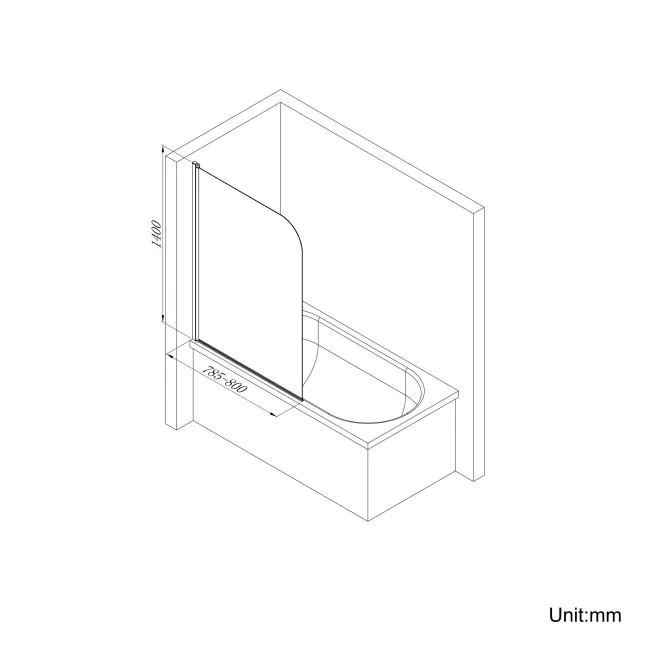Oakham 1700 Space Saving Shower Bath & 6mm Easy Clean Screen- Right Handed