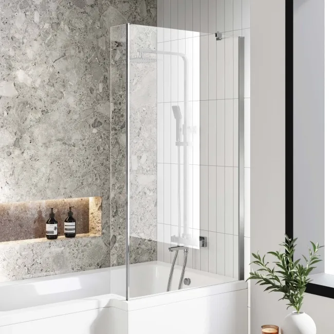 L Shaped 1700 Shower Bath & 4mm Fixed Screen - Right Handed