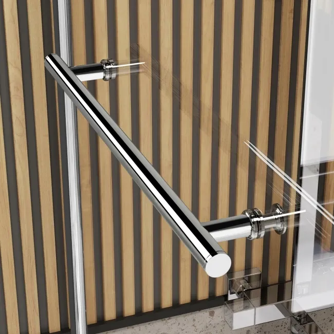 L Shaped 1600 Shower Bath with Front Panel & 6mm Easy Clean Screen with Rail - Left Handed