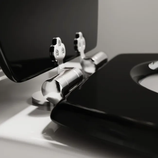 Alma Traditional Rimless Back To Wall Toilet With Gloss Black Wooden Soft Close Seat