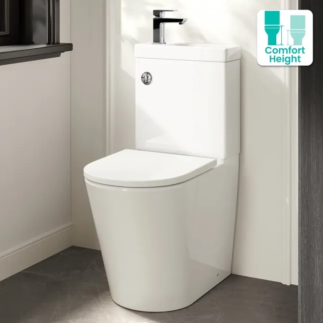 Loma 2-In-1 Combined Wash Basin & Rimless Comfort Height Toilet With Premium Soft Close Seat