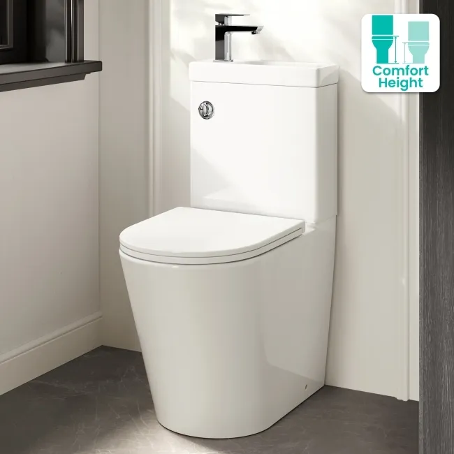 Loma 2-In-1 Combined Wash Basin & Rimless Comfort Height Toilet With Premium Soft Close Slim Seat
