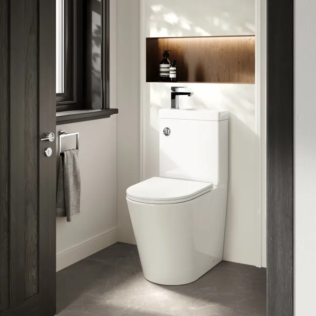 Loma 2-In-1 Combined Wash Basin & Rimless Comfort Height Toilet With Premium Soft Close Slim Seat