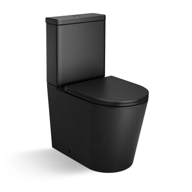 Loma Matt Black Rimless Fully Back To Wall Close Coupled Toilet With Premium Soft Close Slim Seat