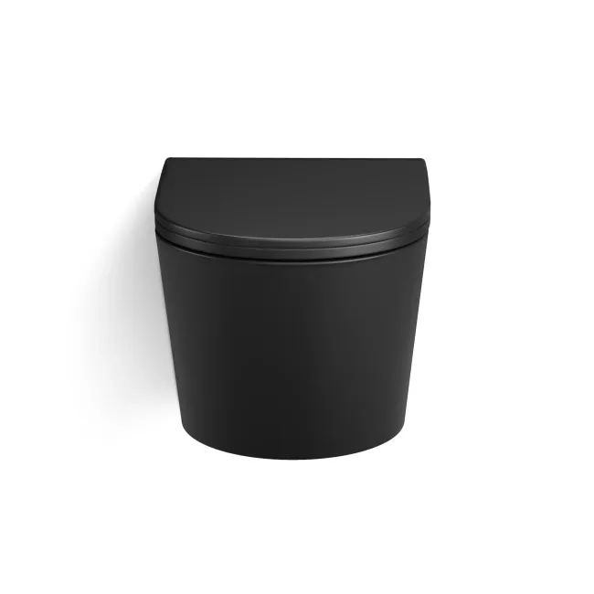 Loma Matt Black Rimless Wall Hung Toilet With Premium Soft Close Slim Seat