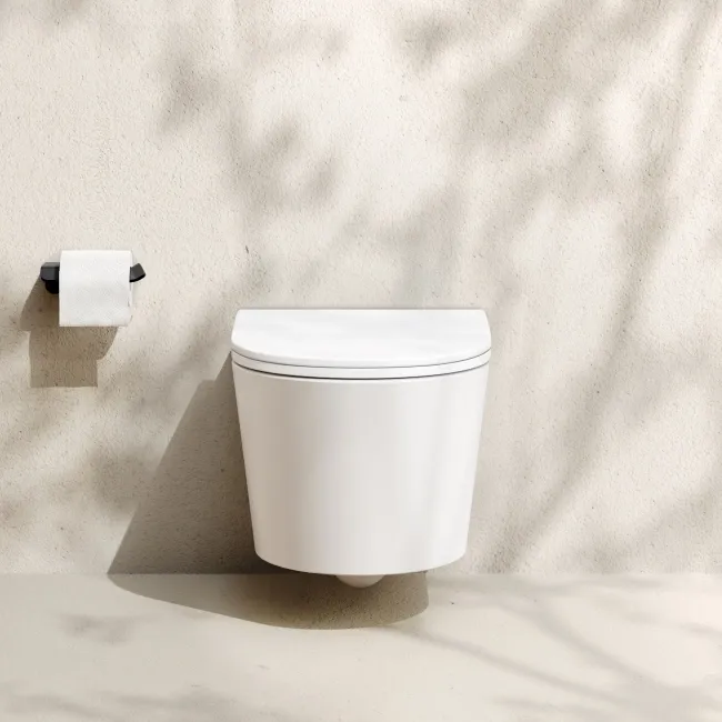 Loma Matt White Rimless Wall Hung Toilet With Premium Soft Close Slim Seat