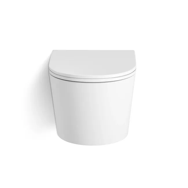 Loma Matt White Rimless Wall Hung Toilet With Premium Soft Close Slim Seat