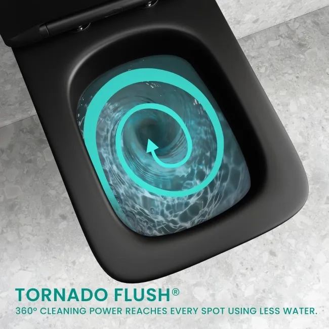 Kent Matt Black Rimless Tornado Wall Hung Toilet With Premium Soft Close Slim Seat
