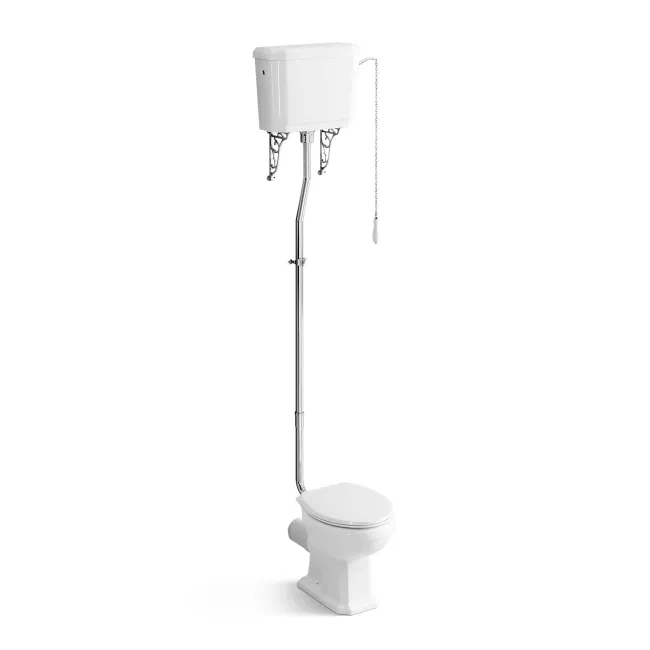 Hudson Traditional Close Coupled Toilet With High-level Cistern & Pedestal Basin Set - Double Tap Hole
