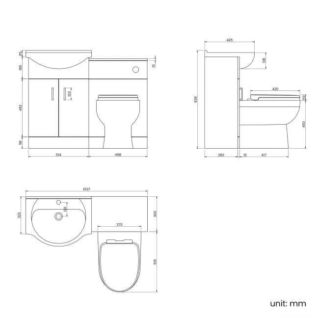 Quartz Stone Grey Combination Vanity Basin and Seattle Toilet 1050mm